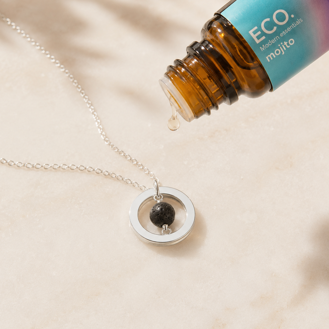 Lava Stone Necklace - Stainless Steel Silver