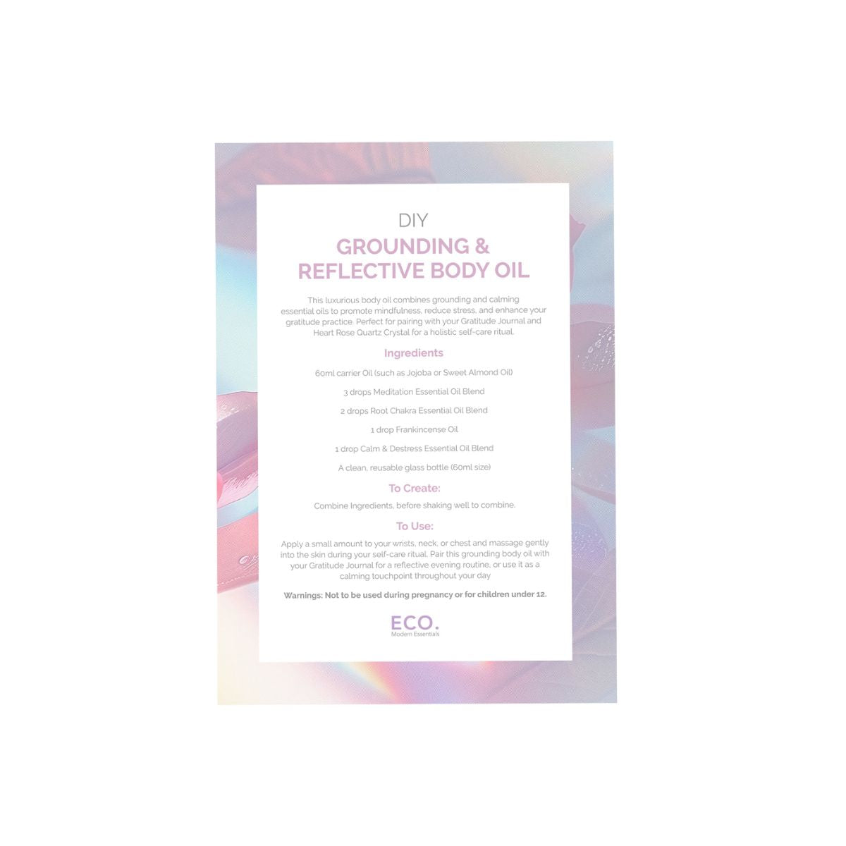 DIY Grounding & Reflective Body Oil Postcard