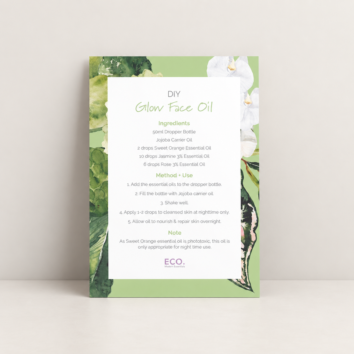 Glow Face Oil Recipe Card