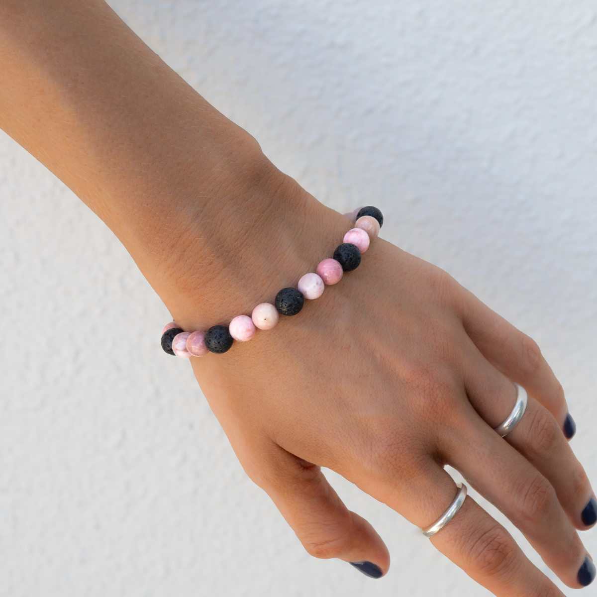 Rose Quartz, Pink Zebra and Lava Stone Bracelet