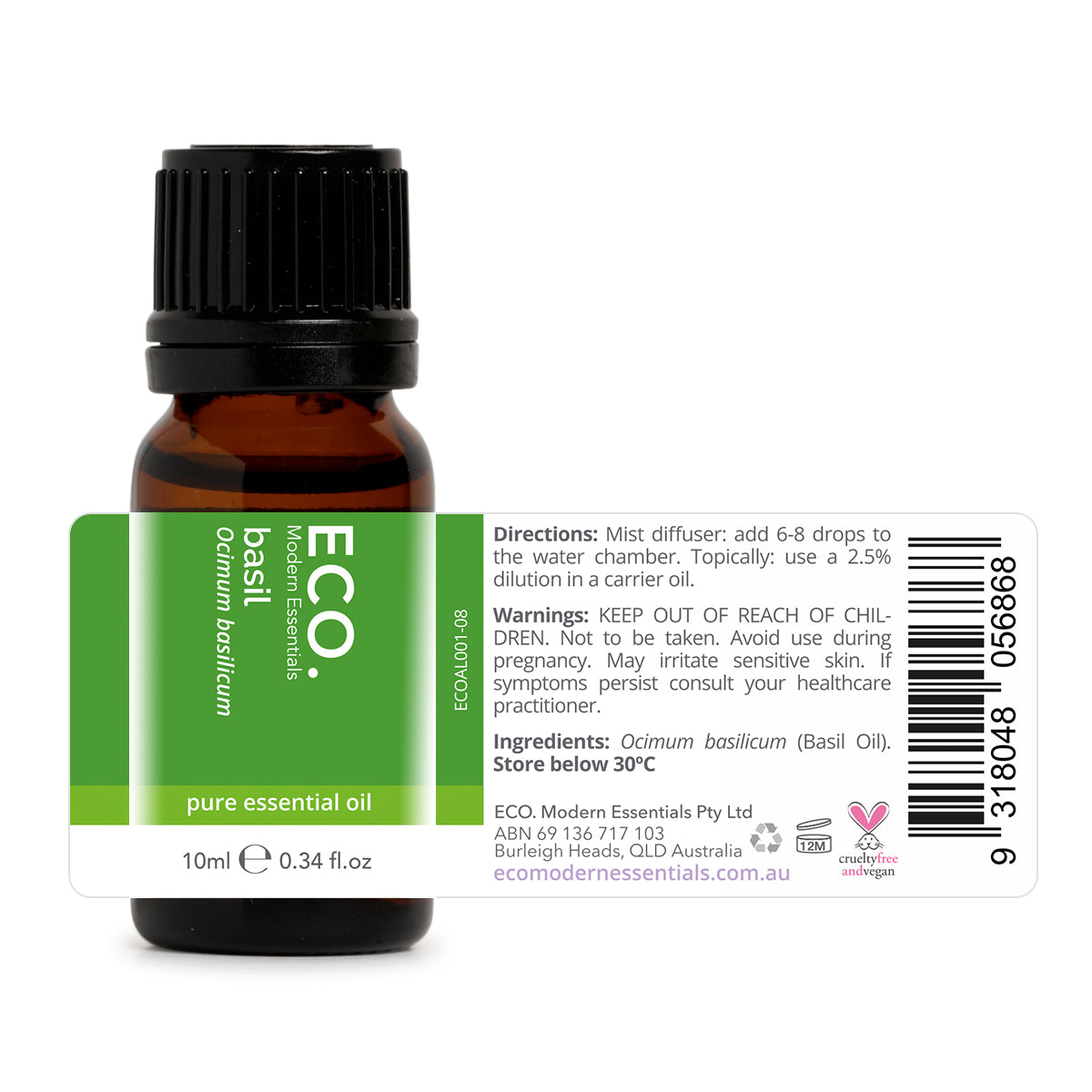Basil essential pure oil bottle