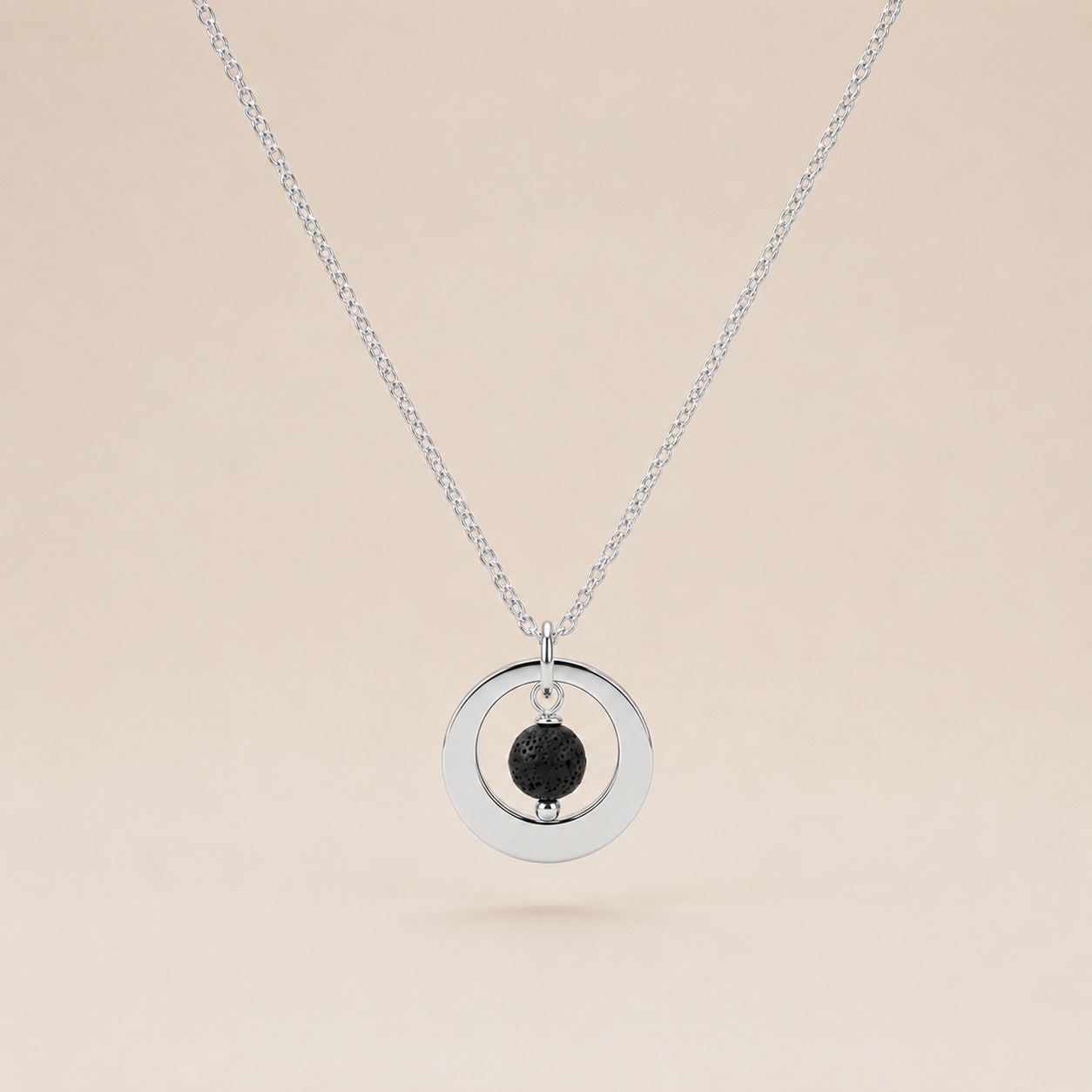 Lava Stone Necklace- Stainless Steel Silver