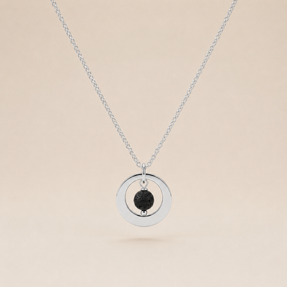 Lava Stone Necklace - Stainless Steel Silver