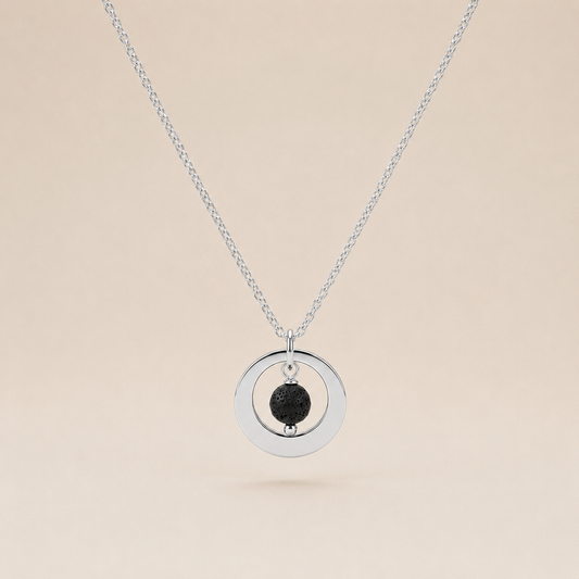 Lava Stone Necklace- Stainless Steel Silver