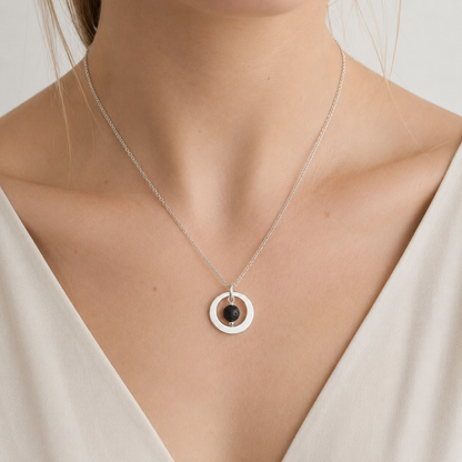 Lava Stone Necklace - Stainless Steel Silver
