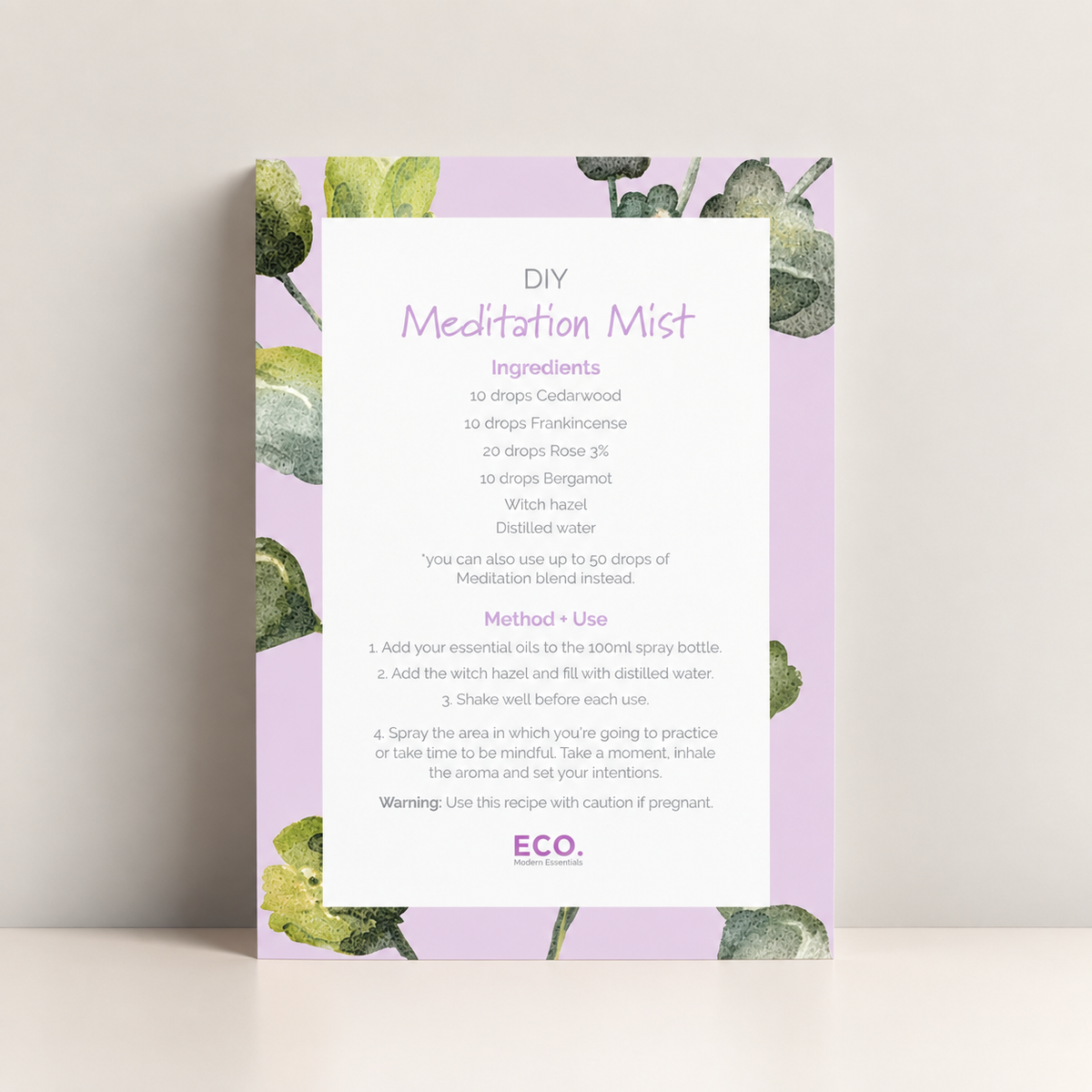 Meditation Mist Recipe Card