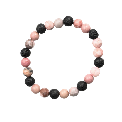 Rose Quartz, Pink Zebra and Lava Stone Bracelet