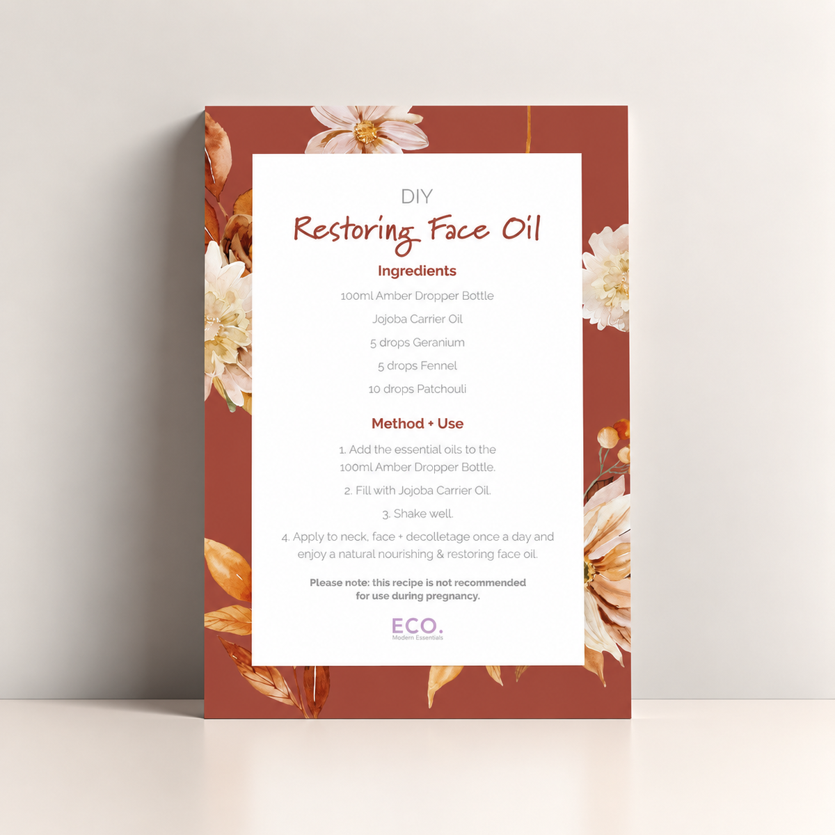 Restoring Face Oil Recipe Card