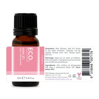 ECO. Modern Essentials Rose essential oil label